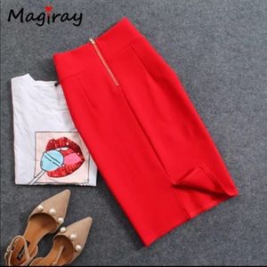 Magiray High Waist Elastic Pencil Red Skirt